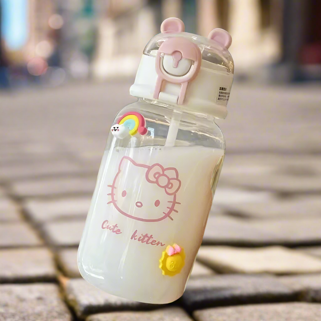 600ML Sanrio Hello Kitty  Transparent Straw Bottle