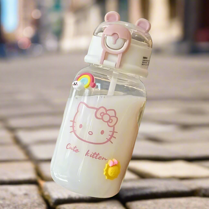 600ML Sanrio Hello Kitty  Transparent Straw Bottle